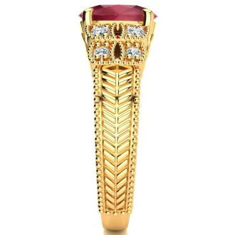 3 Carat Oval Shape Ruby and Diamond Ring In 10 Karat Yellow Gold