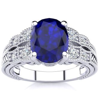 3 Carat Oval Shape Sapphire and Diamond Ring In 10 Karat White Gold