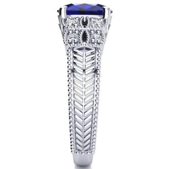 3 Carat Oval Shape Sapphire and Diamond Ring In 10 Karat White Gold