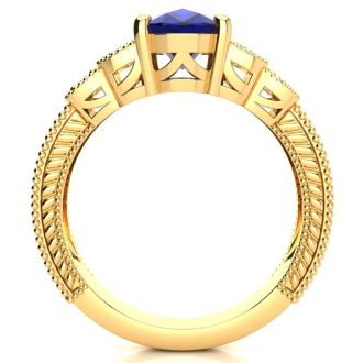 3 Carat Oval Shape Sapphire and Diamond Ring In 10 Karat Yellow Gold