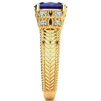 3 Carat Oval Shape Sapphire and Diamond Ring In 10 Karat Yellow Gold