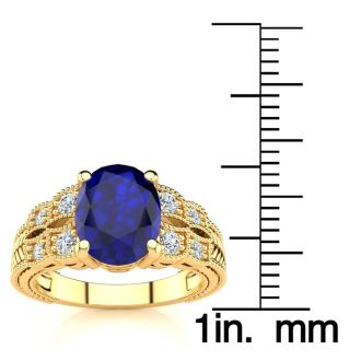 3 Carat Oval Shape Sapphire and Diamond Ring In 10 Karat Yellow Gold