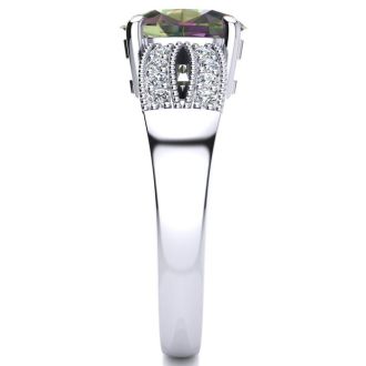 2-1/3 Carat Oval Shape Mystic Topaz Ring With Diamonds In 14 Karat White Gold
