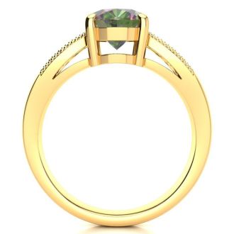 2-1/3 Carat Oval Shape Mystic Topaz Ring With Diamonds In 14 Karat Yellow Gold