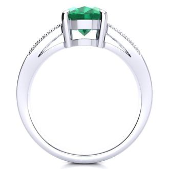 2 Carat Oval Shape Emerald and Diamond Ring In 14 Karat White Gold