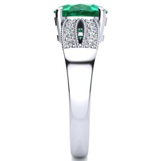 2 Carat Oval Shape Emerald and Diamond Ring In 14 Karat White Gold