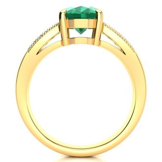 2 Carat Oval Shape Emerald and Diamond Ring In 14 Karat Yellow Gold