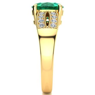 2 Carat Oval Shape Emerald and Diamond Ring In 14 Karat Yellow Gold