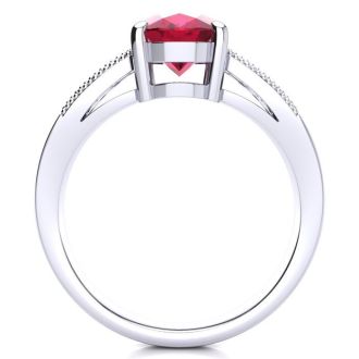 3 Carat Oval Shape Ruby and Diamond Ring In 14 Karat White Gold