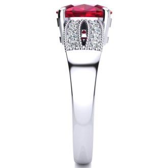 3 Carat Oval Shape Ruby and Diamond Ring In 14 Karat White Gold