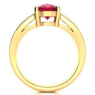 3 Carat Oval Shape Ruby and Diamond Ring In 14 Karat Yellow Gold