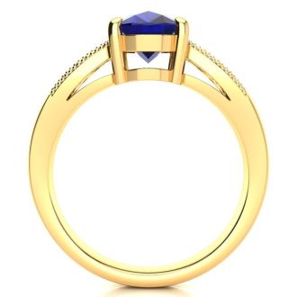 3 Carat Oval Shape Sapphire and Diamond Ring In 14 Karat Yellow Gold