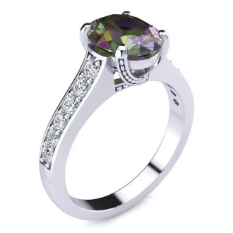 2-1/2 Carat Oval Shape Mystic Topaz Ring and Diamonds In 14 Karat White Gold