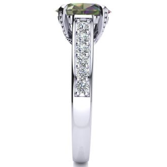 2-1/2 Carat Oval Shape Mystic Topaz Ring and Diamonds In 14 Karat White Gold
