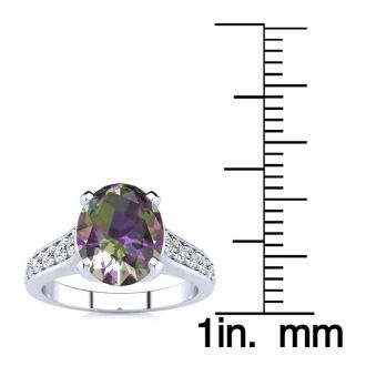 2-1/2 Carat Oval Shape Mystic Topaz Ring and Diamonds In 14 Karat White Gold
