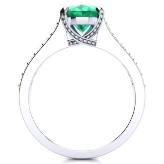 2 1/4 Carat Oval Shape Emerald and Diamond Ring In 14 Karat White Gold