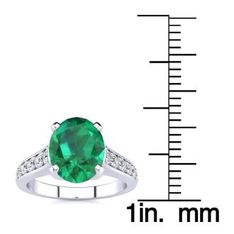 2 1/4 Carat Oval Shape Emerald and Diamond Ring In 14 Karat White Gold