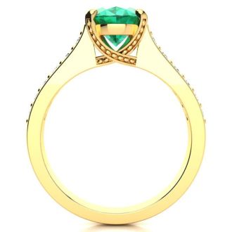 2 1/4 Carat Oval Shape Emerald and Diamond Ring In 14 Karat Yellow Gold