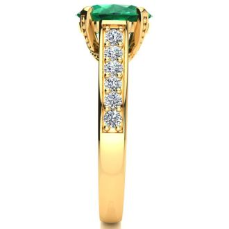 2 1/4 Carat Oval Shape Emerald and Diamond Ring In 14 Karat Yellow Gold