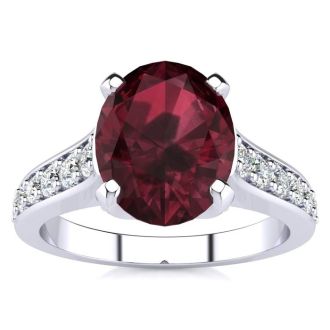 Garnet Ring: Garnet Jewelry: 2 1/3 Carat Oval Shape Garnet and Diamond Ring In 14 Karat White Gold