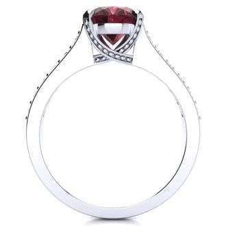 Garnet Ring: Garnet Jewelry: 2 1/3 Carat Oval Shape Garnet and Diamond Ring In 14 Karat White Gold