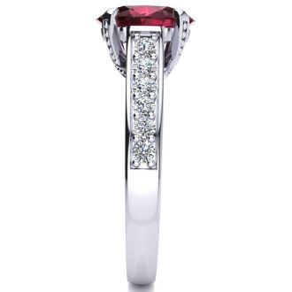 Garnet Ring: Garnet Jewelry: 2 1/3 Carat Oval Shape Garnet and Diamond Ring In 14 Karat White Gold