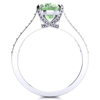 2 Carat Oval Shape Green Amethyst and Diamond Ring In 14 Karat White Gold