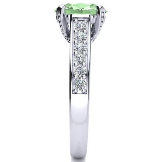 2 Carat Oval Shape Green Amethyst and Diamond Ring In 14 Karat White Gold