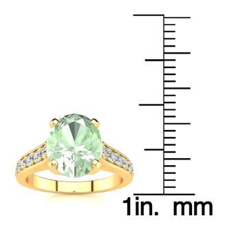 2 Carat Oval Shape Green Amethyst and Diamond Ring In 14 Karat Yellow Gold
