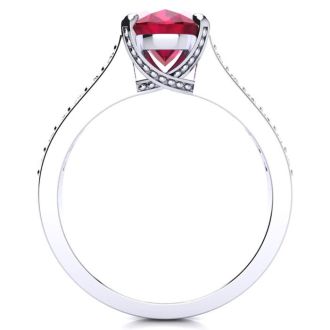 3 Carat Oval Shape Ruby and Diamond Ring In 14 Karat White Gold