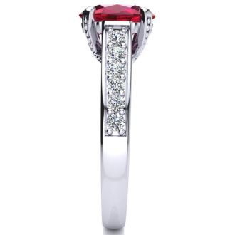 3 Carat Oval Shape Ruby and Diamond Ring In 14 Karat White Gold