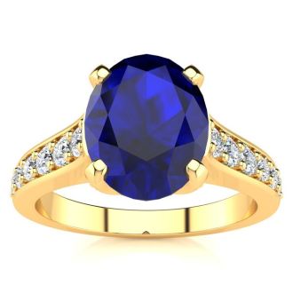 3 Carat Oval Shape Sapphire and Diamond Ring In 14 Karat Yellow Gold