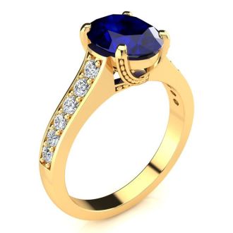 3 Carat Oval Shape Sapphire and Diamond Ring In 14 Karat Yellow Gold