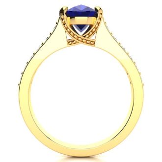 3 Carat Oval Shape Sapphire and Diamond Ring In 14 Karat Yellow Gold