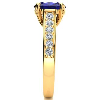 3 Carat Oval Shape Sapphire and Diamond Ring In 14 Karat Yellow Gold