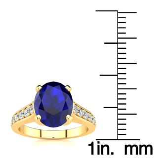 3 Carat Oval Shape Sapphire and Diamond Ring In 14 Karat Yellow Gold