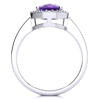 1 3/4 Carat Oval Shape Amethyst and Halo Diamond Ring In 14 Karat White Gold