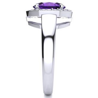 1 3/4 Carat Oval Shape Amethyst and Halo Diamond Ring In 14 Karat White Gold