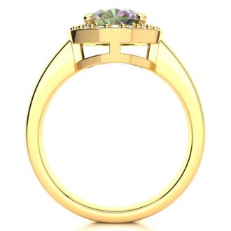 2-1/3 Carat Oval Shape Mystic Topaz Ring With Diamond Halo In 14 Karat Yellow Gold