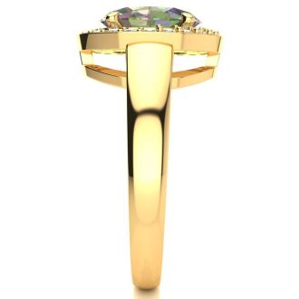 2-1/3 Carat Oval Shape Mystic Topaz Ring With Diamond Halo In 14 Karat Yellow Gold