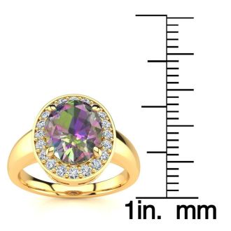 2-1/3 Carat Oval Shape Mystic Topaz Ring With Diamond Halo In 14 Karat Yellow Gold