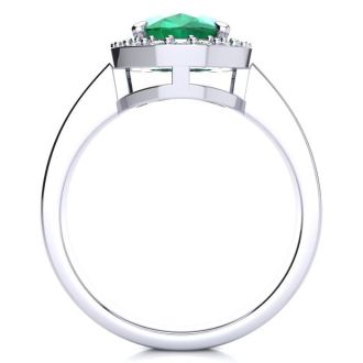 2 Carat Oval Shape Emerald and Halo Diamond Ring In 14 Karat White Gold