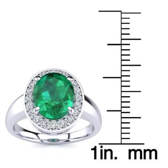 2 Carat Oval Shape Emerald and Halo Diamond Ring In 14 Karat White Gold