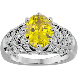 2 3/4 Carat Oval Shape Citrine and Diamond Ring In 10 Karat White Gold