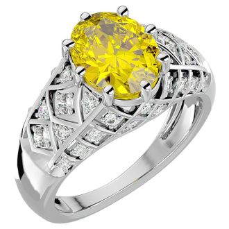 2 3/4 Carat Oval Shape Citrine and Diamond Ring In 10 Karat White Gold