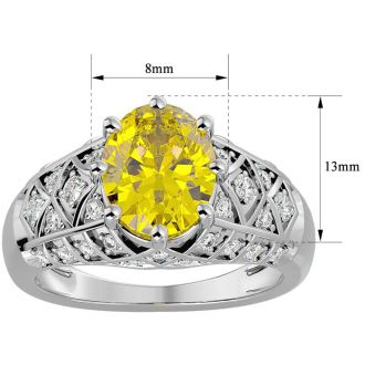 2 3/4 Carat Oval Shape Citrine and Diamond Ring In 10 Karat White Gold