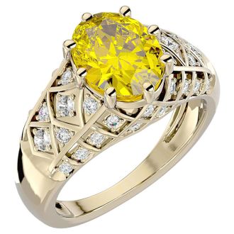 2 3/4 Carat Oval Shape Citrine and Diamond Ring In 10 Karat Yellow Gold