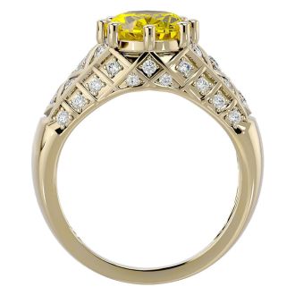 2 3/4 Carat Oval Shape Citrine and Diamond Ring In 10 Karat Yellow Gold