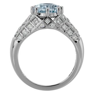 Aquamarine Ring: Aquamarine Jewelry: 2 1/2 Carat Oval Shape Aquamarine and Diamond Ring In 10 Karat White Gold