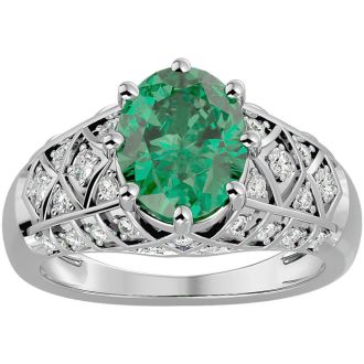 2 1/2 Carat Oval Shape Emerald and Diamond Ring In 10 Karat White Gold